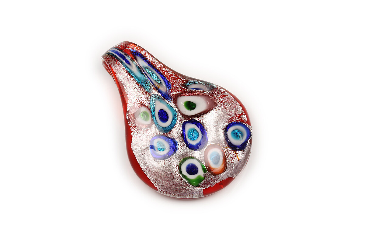 Pandantiv tip Murano cu foita argintie frunza 37x51mm