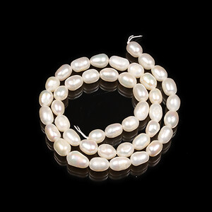 Sirag perle de cultura albe bob de orez aprox. 6,5-10x5,5-6,5mm