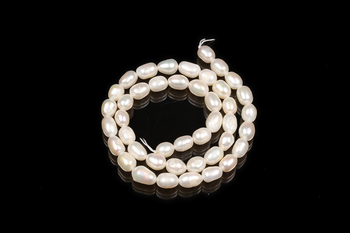 Sirag perle de cultura albe bob de orez aprox. 6,5-10x5,5-6,5mm