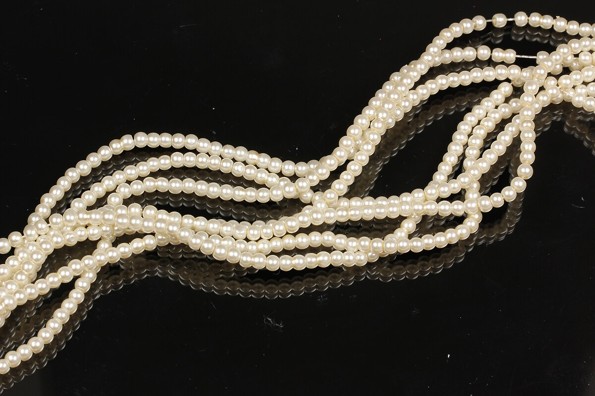 Sirag perle de sticla lucioase, sfere 3mm - crem
