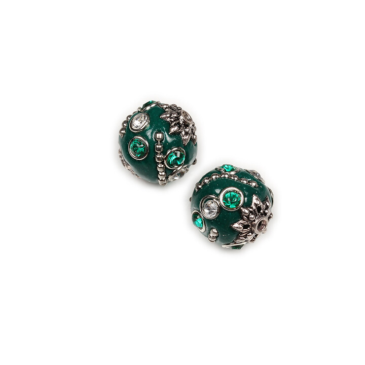 Margele indoneziene cu strasuri aprox. 15x14mm - verde inchis