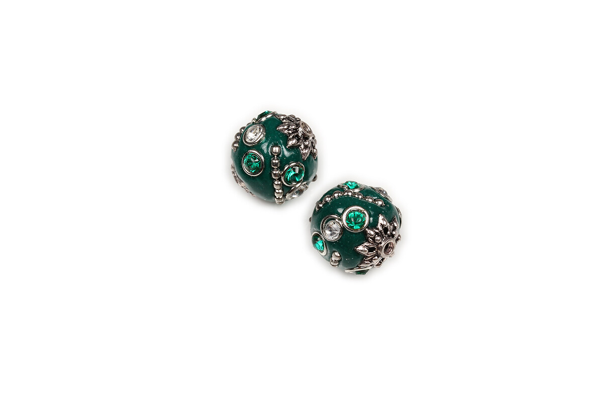 Margele indoneziene cu strasuri aprox. 15x14mm - verde inchis