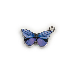 Charm mini pandantiv argintiu inchis emailat fluture 12,5x20mm - albastru