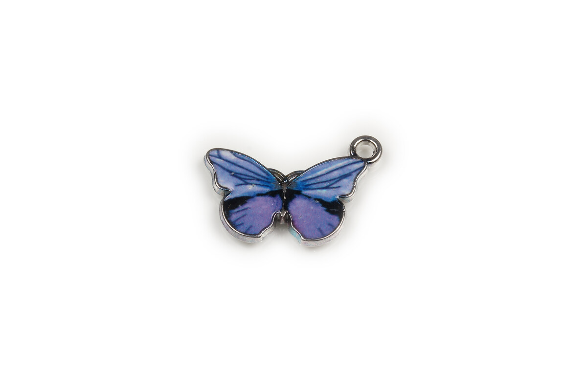 Charm mini pandantiv argintiu inchis emailat fluture 12,5x20mm - albastru