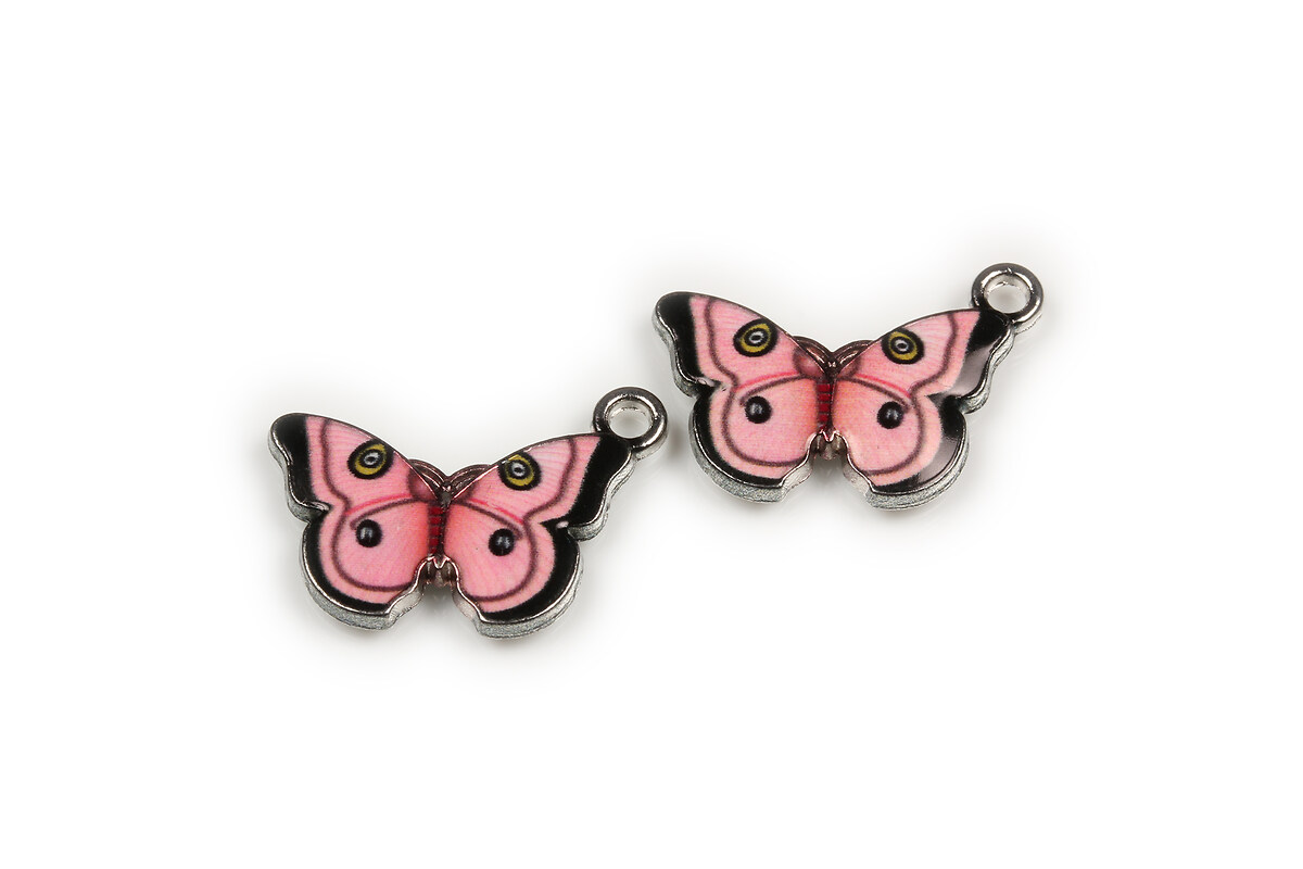 Charm mini pandantiv argintiu inchis emailat fluture 12,5x20mm - roz