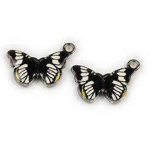 Charm mini pandantiv argintiu inchis emailat fluture 12,5x20mm - negru
