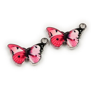 Charm mini pandantiv argintiu inchis emailat fluture 12,5x20mm - roz