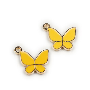 Charm mini pandantiv auriu emailat fluture 15x17mm - galben