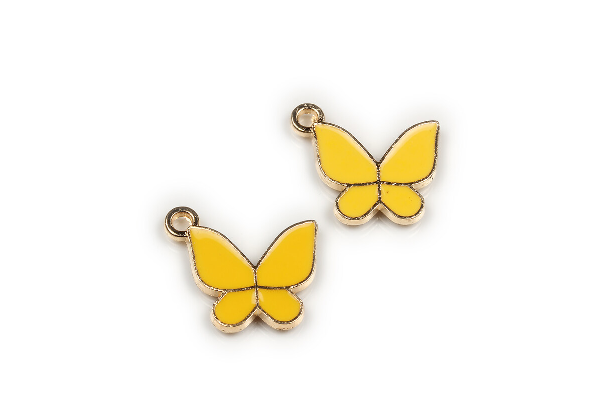 Charm mini pandantiv auriu emailat fluture 15x17mm - galben