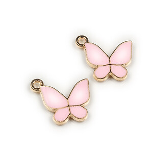 Charm mini pandantiv auriu emailat fluture 15x17mm - roz