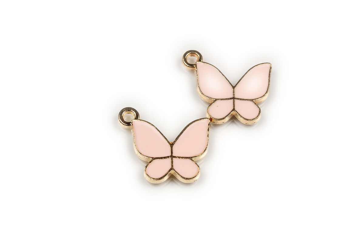 Charm mini pandantiv auriu emailat fluture 15x17mm - roz pal