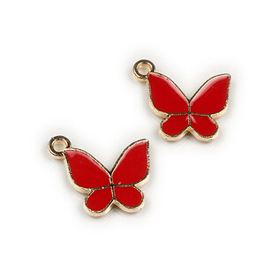 Charm mini pandantiv auriu emailat fluture 15x17mm - rosu