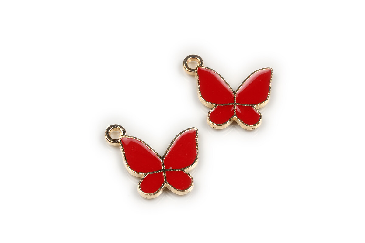 Charm mini pandantiv auriu emailat fluture 15x17mm - rosu