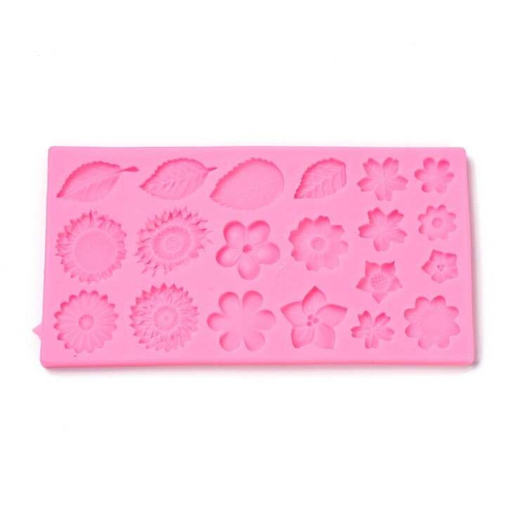 Matrita din silicon alimentar flori si frunze pentru fondant sau rasina 172x88x8mm