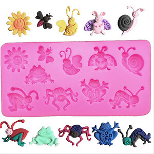 Matrita din silicon alimentar insecte pentru fondant sau rasina 108x54x9mm