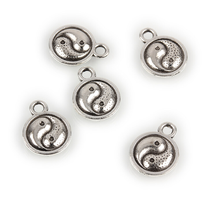 Charm argintiu antichizat yin si yang 13x10mm