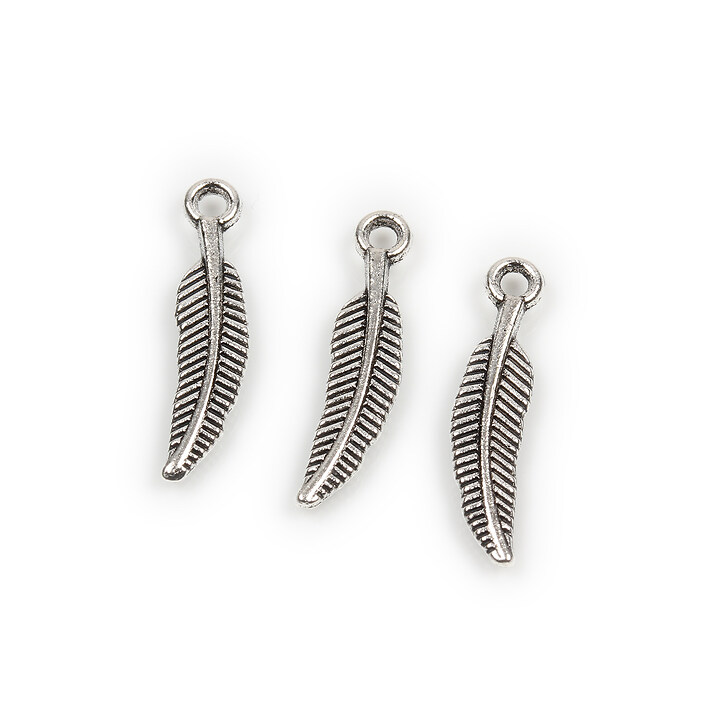 Charm argintiu antichizat frunza 20x5mm
