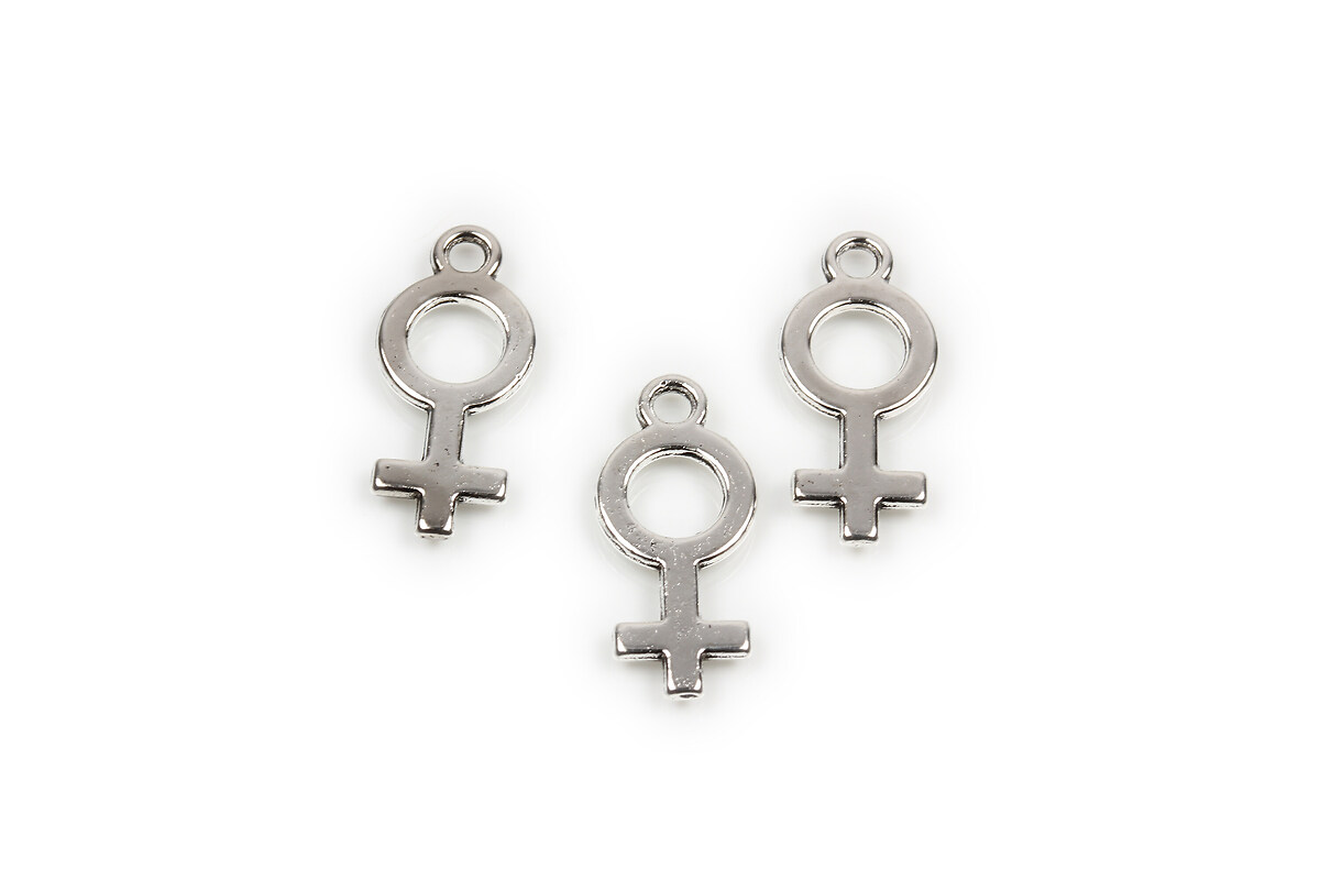 Charm argintiu antichizat semn feminin 17,5x7,5mm