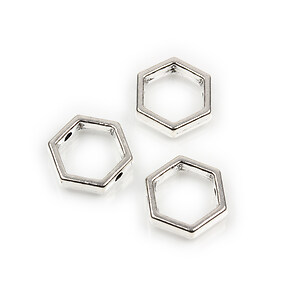 Distantier argintiu antichizat rama hexagon 11x12mm