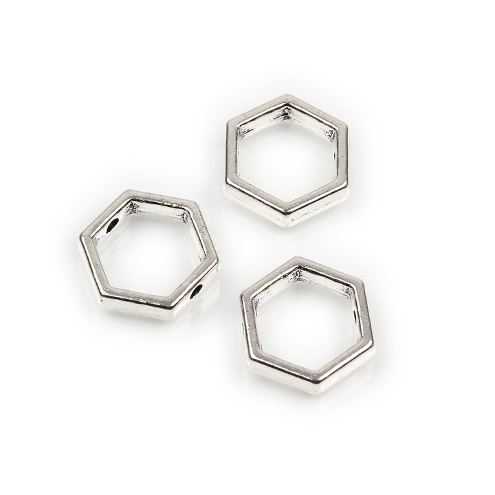Distantier argintiu antichizat rama hexagon 11x12mm