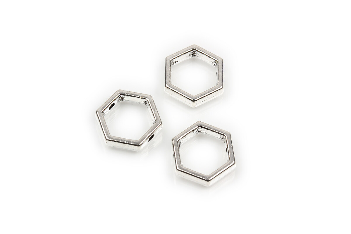 Distantier argintiu antichizat rama hexagon 11x12mm