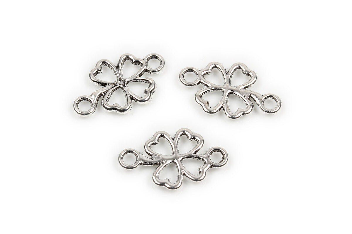 Link argintiu antichizat trifoi cu patru foi 20x12mm