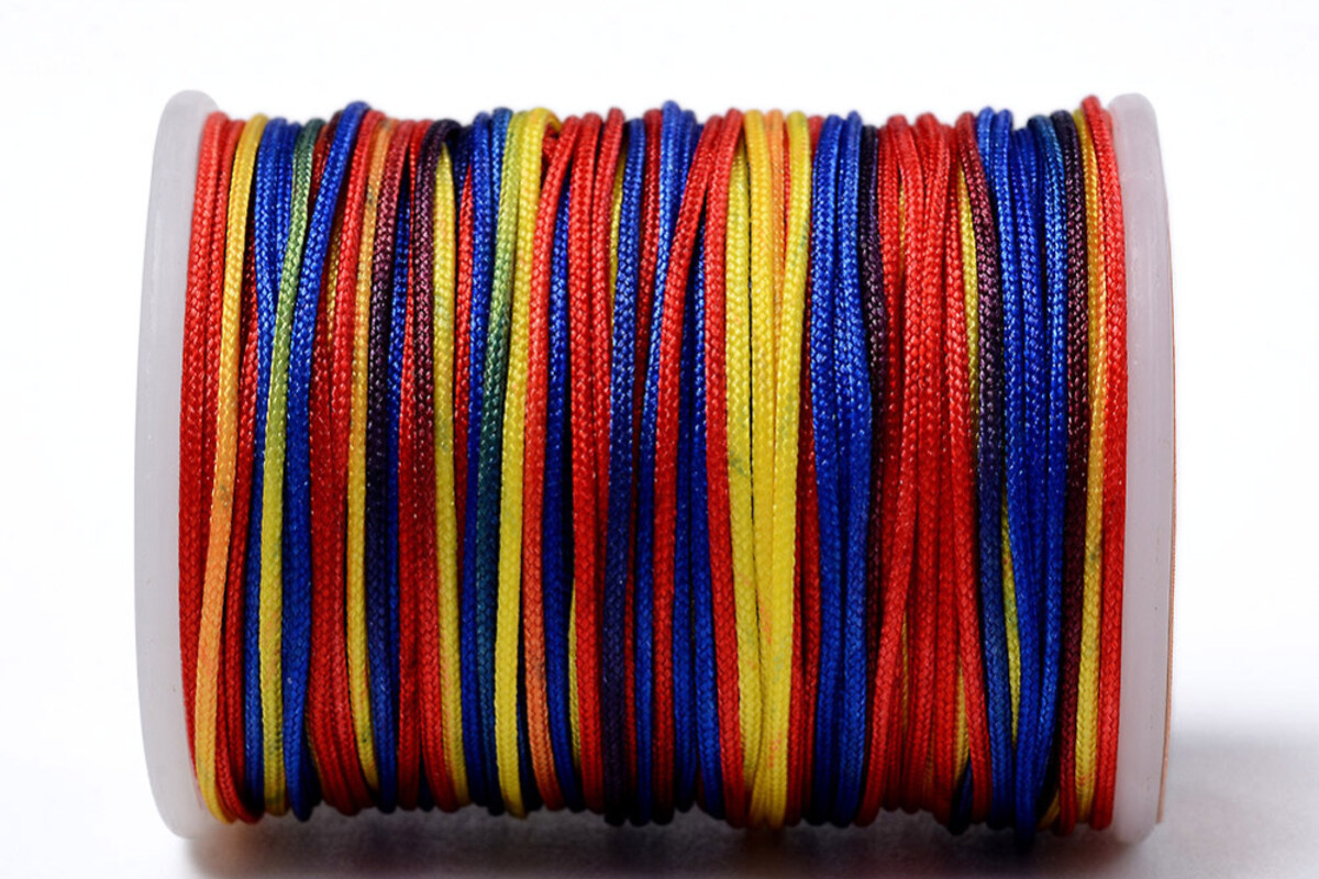 Snur poliester multicolor grosime 0,8mm, rola de 10m - mix rosu, galben si albastru