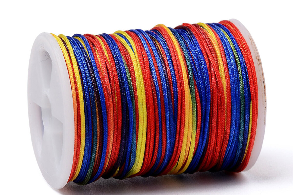 Snur poliester multicolor grosime 0,8mm, rola de 10m - mix rosu, galben si albastru