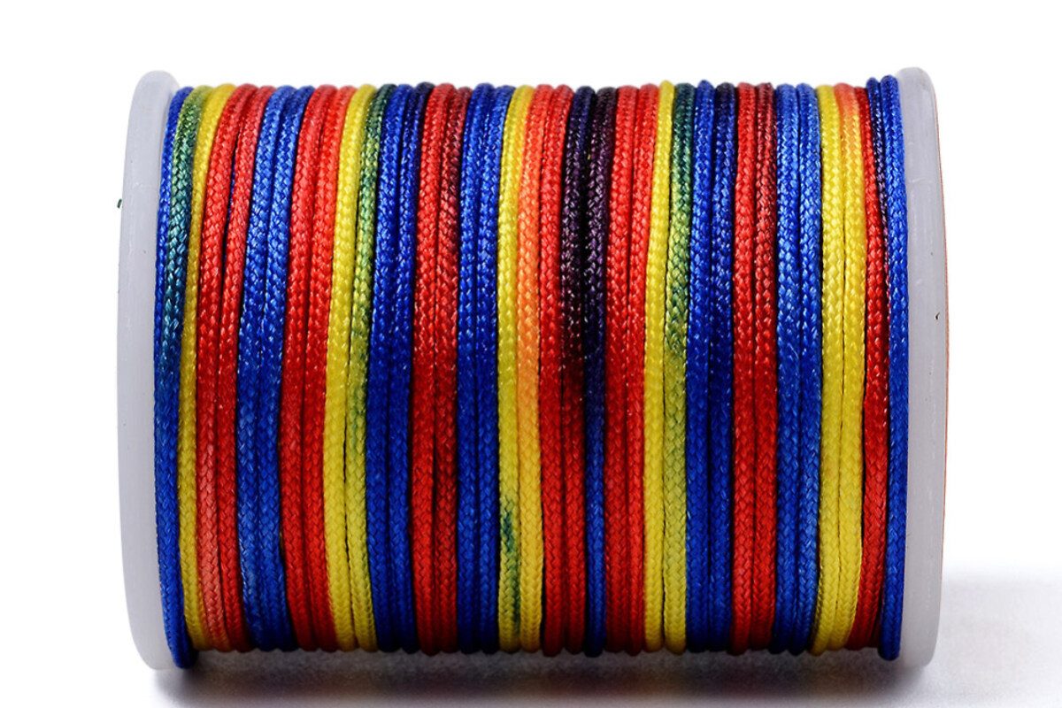 Snur poliester multicolor grosime 1mm, rola de 7m - mix rosu, galben si albastru