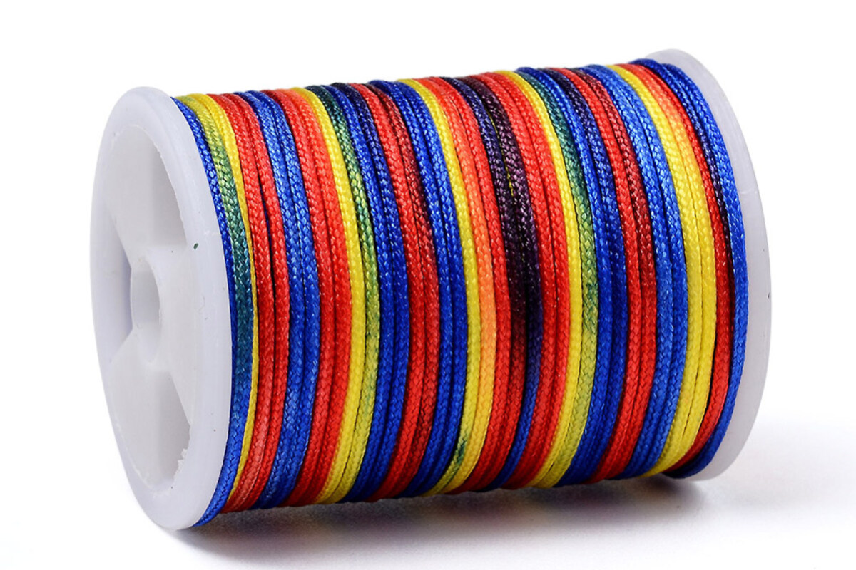 Snur poliester multicolor grosime 1mm, rola de 7m - mix rosu, galben si albastru