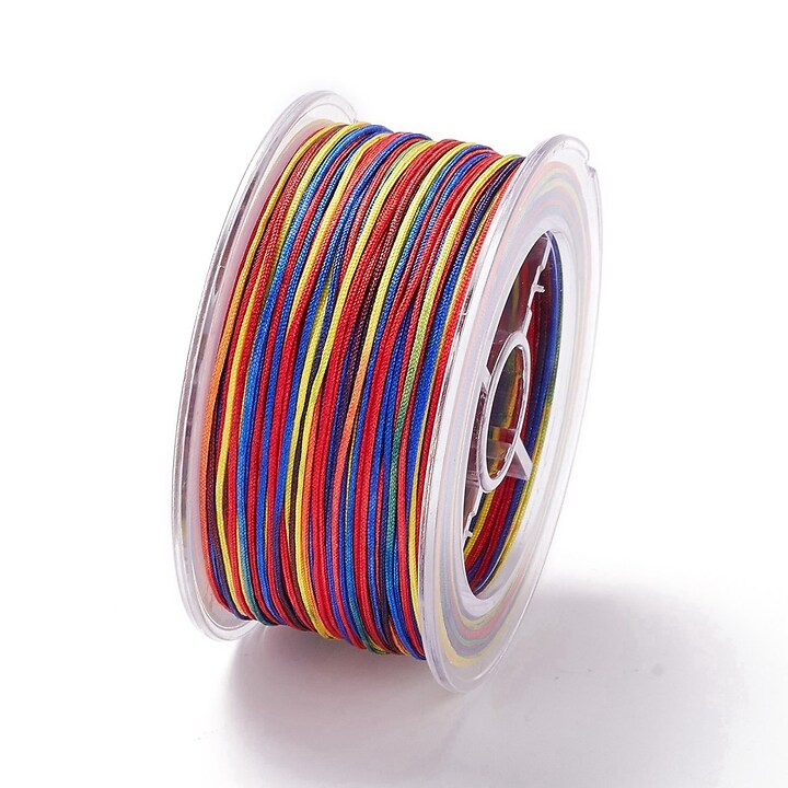 Snur poliester multicolor grosime 1mm, rola de 50m - mix rosu, galben si albastru