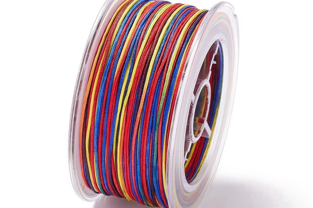 Snur poliester multicolor grosime 1mm, rola de 50m - mix rosu, galben si albastru