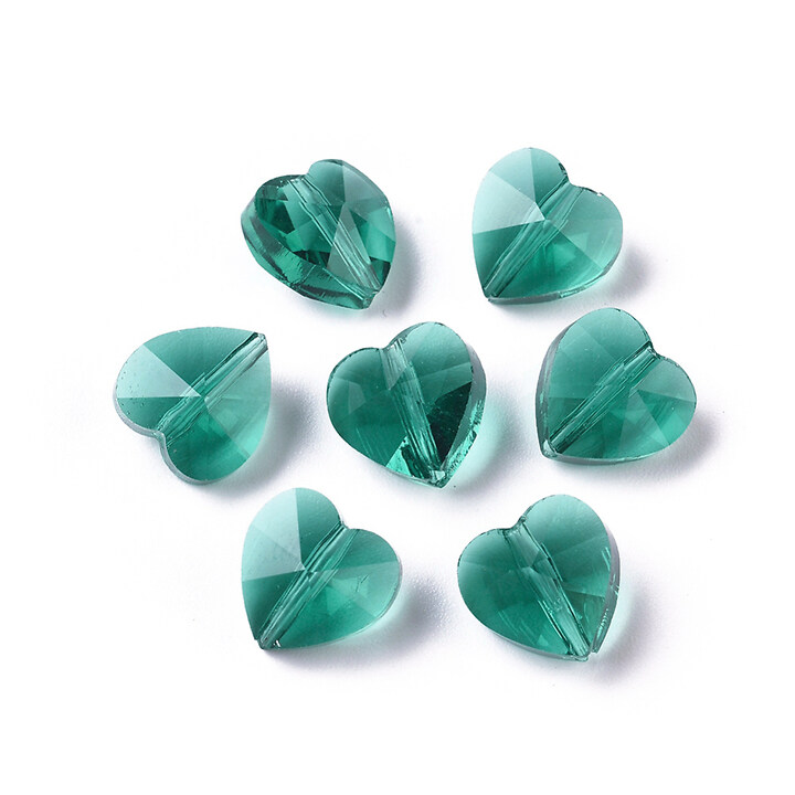 Margele de sticla inima fatetata 10x10x7mm - verde smarald