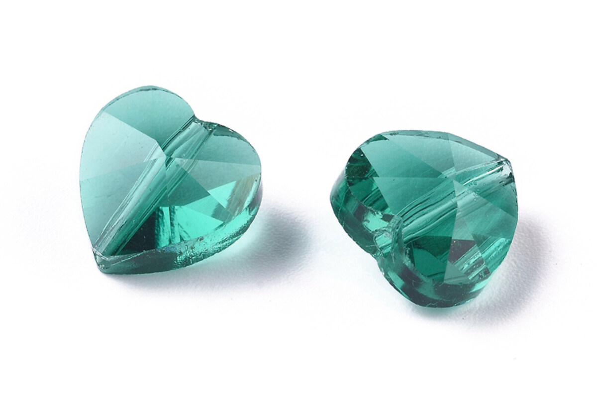 Margele de sticla inima fatetata 10x10x7mm - verde smarald