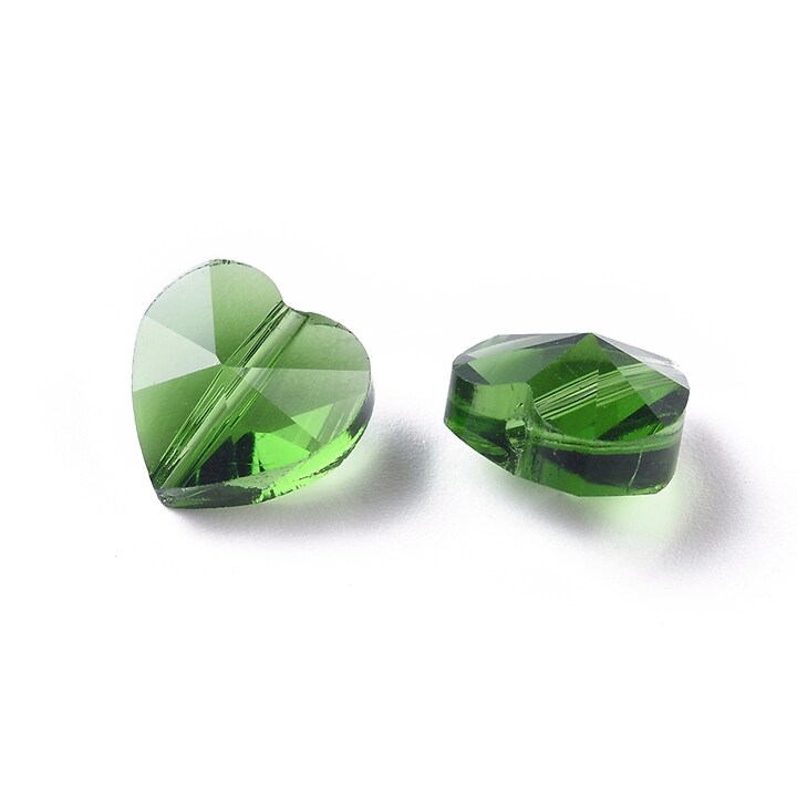 Margele de sticla inima fatetata 10x10x7mm - verde