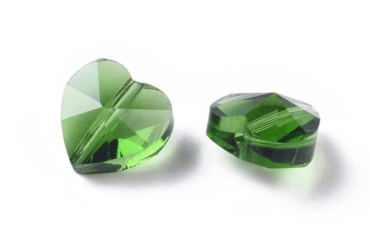 Margele de sticla inima fatetata 10x10x7mm - verde