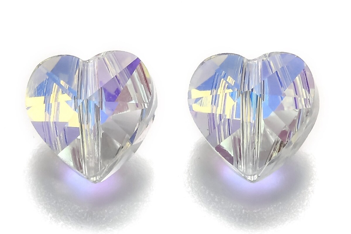 Margele de sticla inima fatetata 10x10x7mm - alb cu reflexii