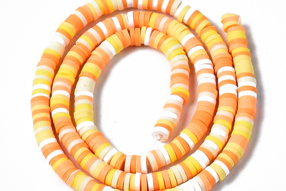 Sirag margele Heishi rondele din lut polimeric 4x0,5-1mm - mix portocaliu