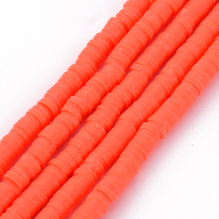 Sirag margele Heishi rondele din lut polimeric 4x0,5-1mm - portocaliu inchis