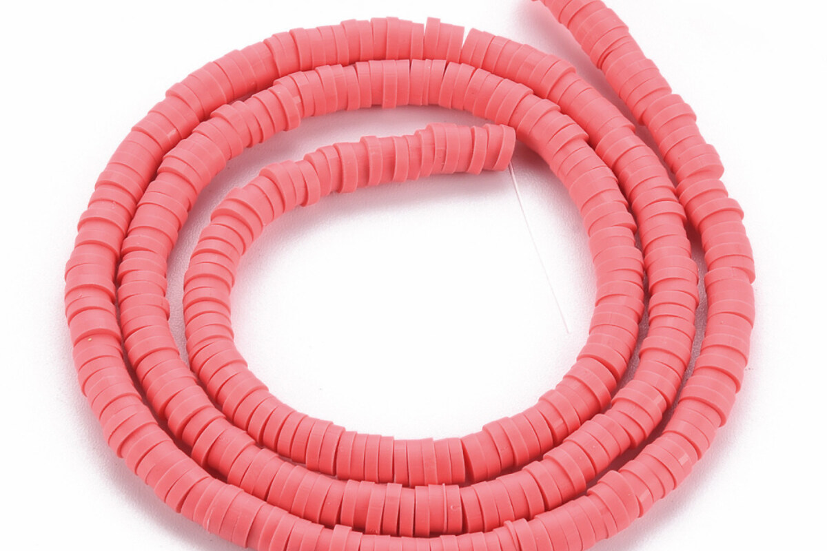 Sirag margele Heishi rondele din lut polimeric 4x0,5-1mm - roz flamingo