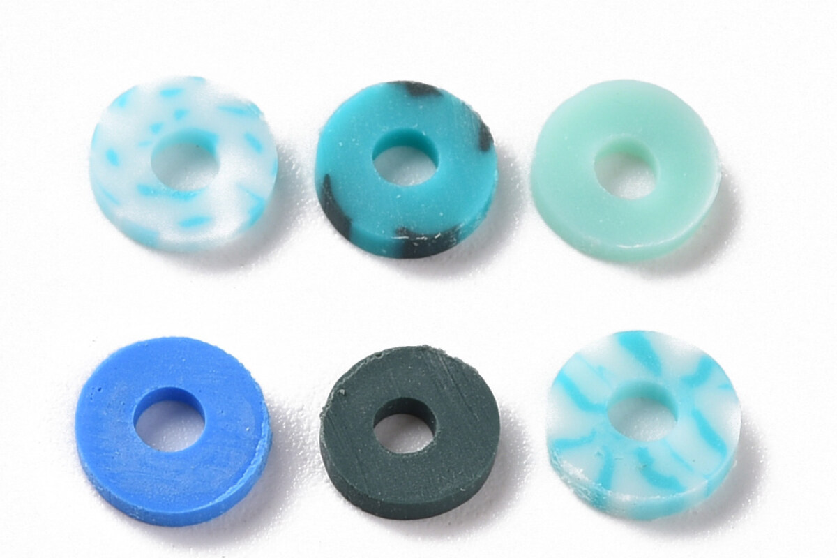 Sirag margele Heishi rondele din lut polimeric 6x0,5-1mm - mix verde albastru