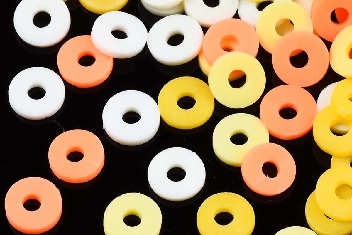 Sirag margele Heishi rondele din lut polimeric 6x0,5-1mm - mix portocaliu