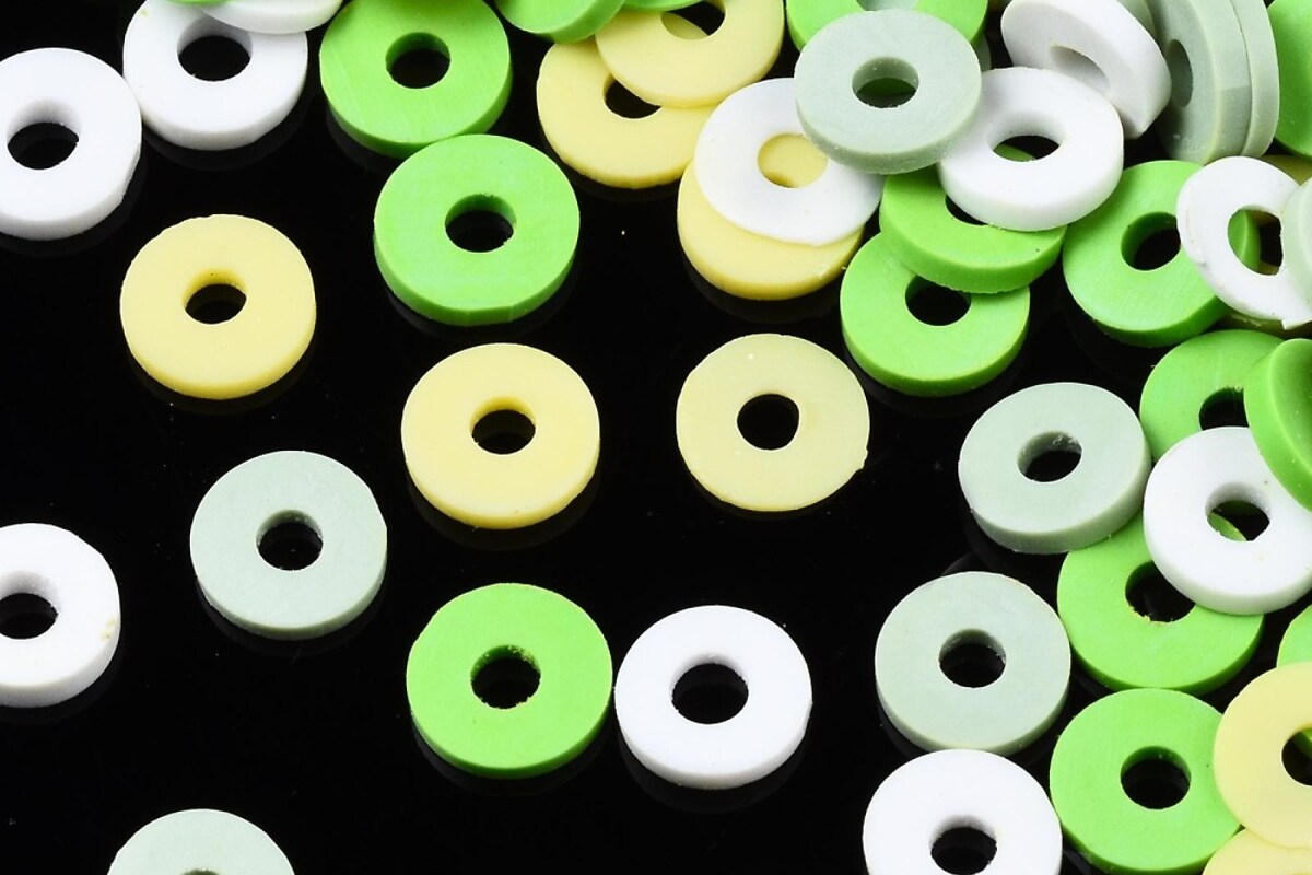 Sirag margele Heishi rondele din lut polimeric 6x0,5-1mm - mix verde