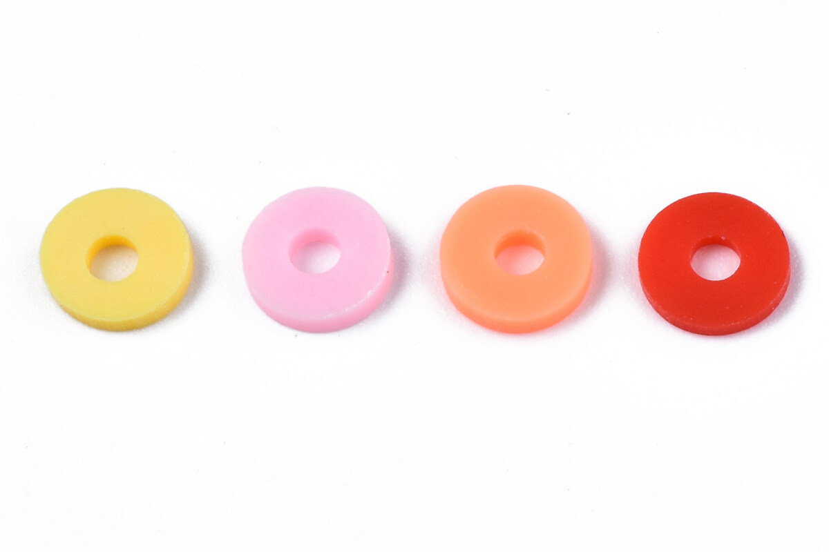 Sirag margele Heishi rondele din lut polimeric 6x0,5-1mm - mix roz portocaliu