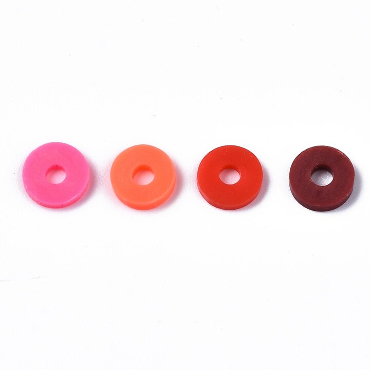 Sirag margele Heishi rondele din lut polimeric 6x0,5-1mm - mix rosu grena