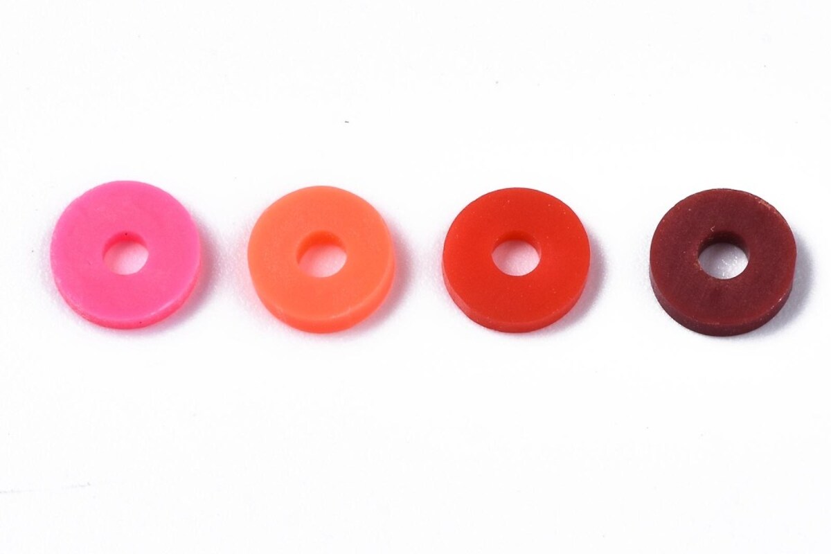 Sirag margele Heishi rondele din lut polimeric 6x0,5-1mm - mix rosu grena