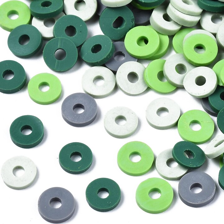 Sirag margele Heishi rondele din lut polimeric 6x0,5-1mm - mix verde gri