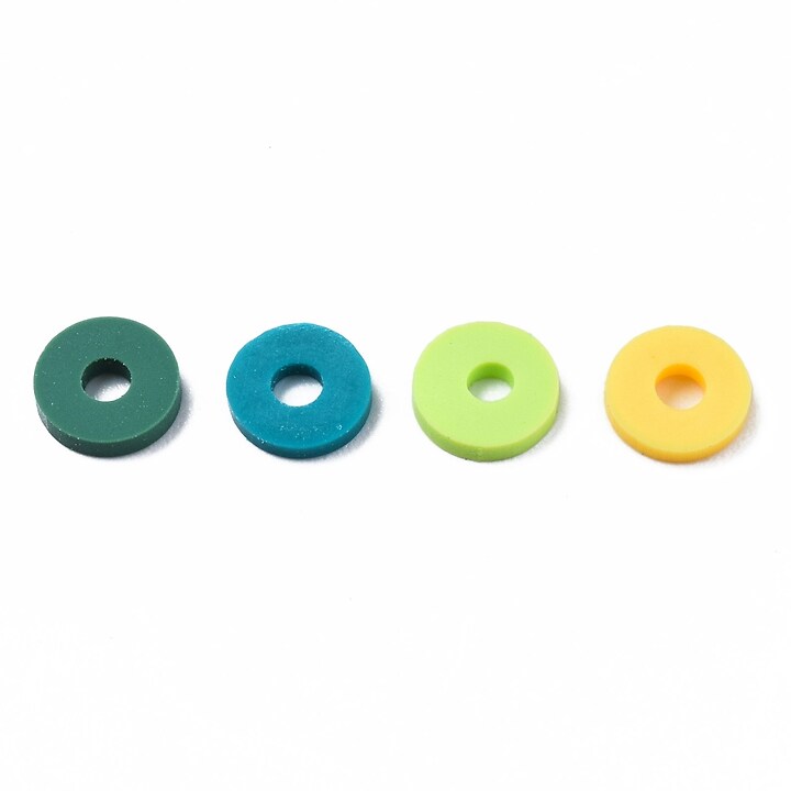 Sirag margele Heishi rondele din lut polimeric 6x0,5-1mm - mix verde galben