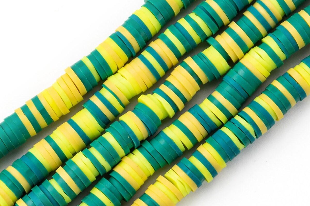 Sirag margele Heishi rondele din lut polimeric 6x0,5-1mm - mix verde galben