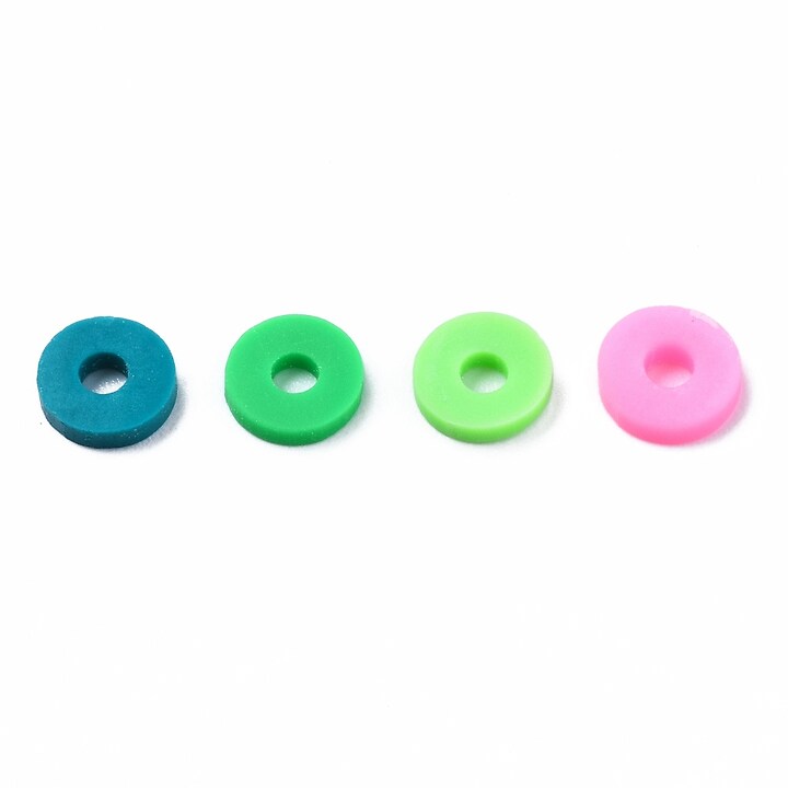 Sirag margele Heishi rondele din lut polimeric 6x0,5-1mm - mix verde roz